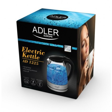 Adler | Kettle | AD 1225 | Standard | 2000 W | 1.7 L | Glass | 360° rotational base | Transparent/Stainless steel - 8